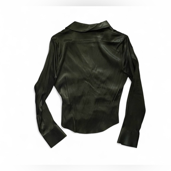 Zara dark green satin long sleeve blouse with ruching size small. NWT - Picture 7 of 7